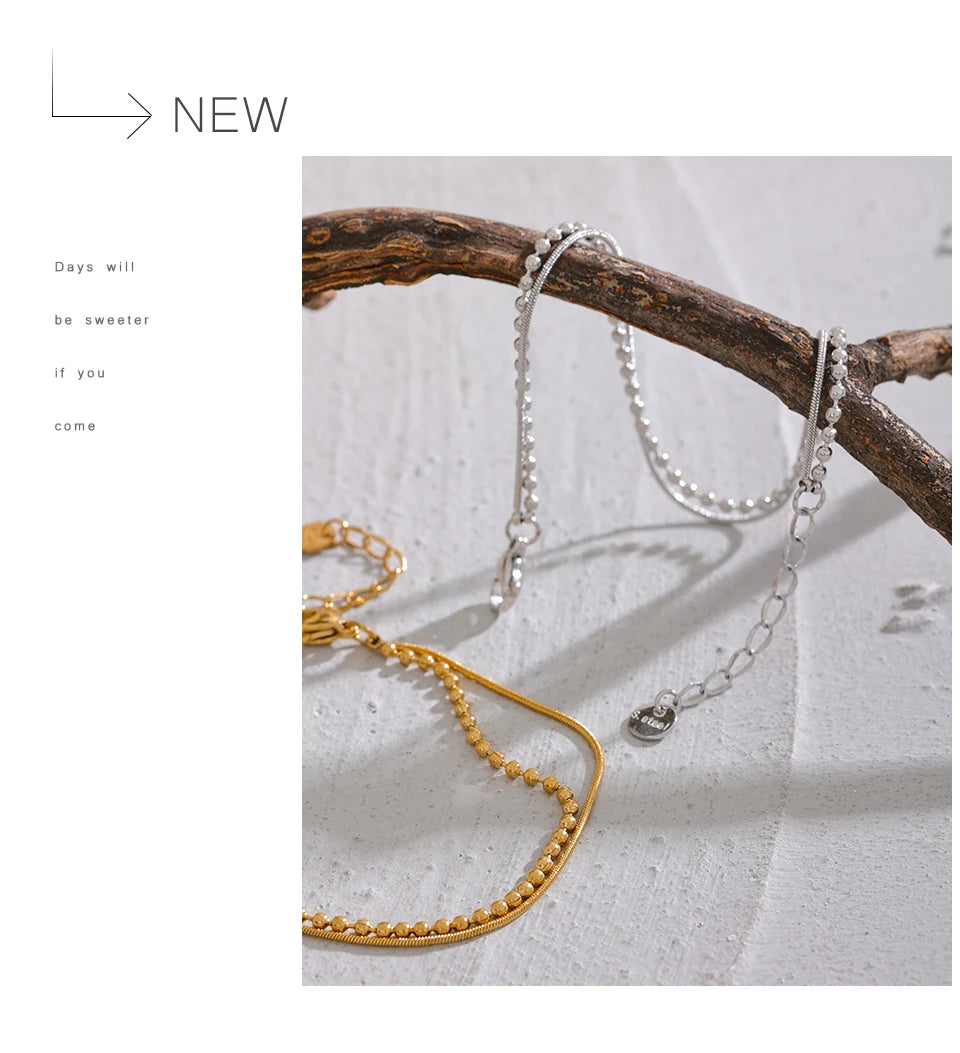 Beaded Geometric Chain Bracelet — Gold-Plated Stainless Steel · PS2234