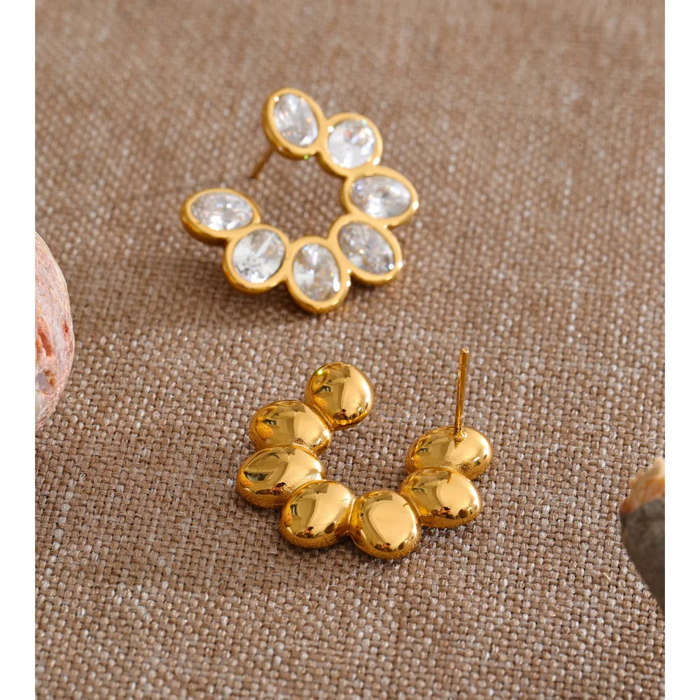 Cubic Zirconia Geometric Earrings — Gold-Plated Stainless Steel with Cubic Zirconia · PS1210