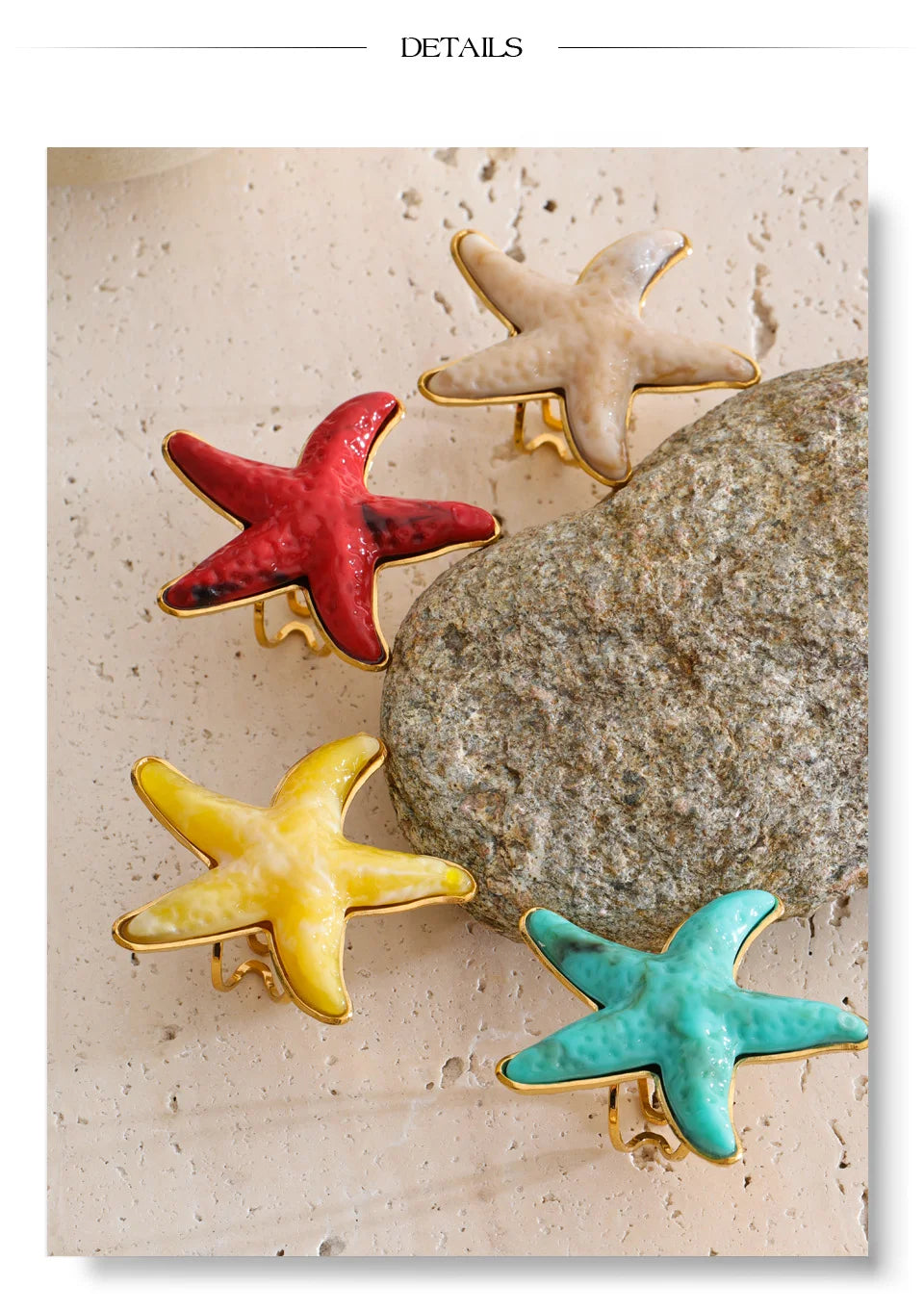 Resin acrylic star ring in 18K gold-plated stainless steel with resin and acrylic.
