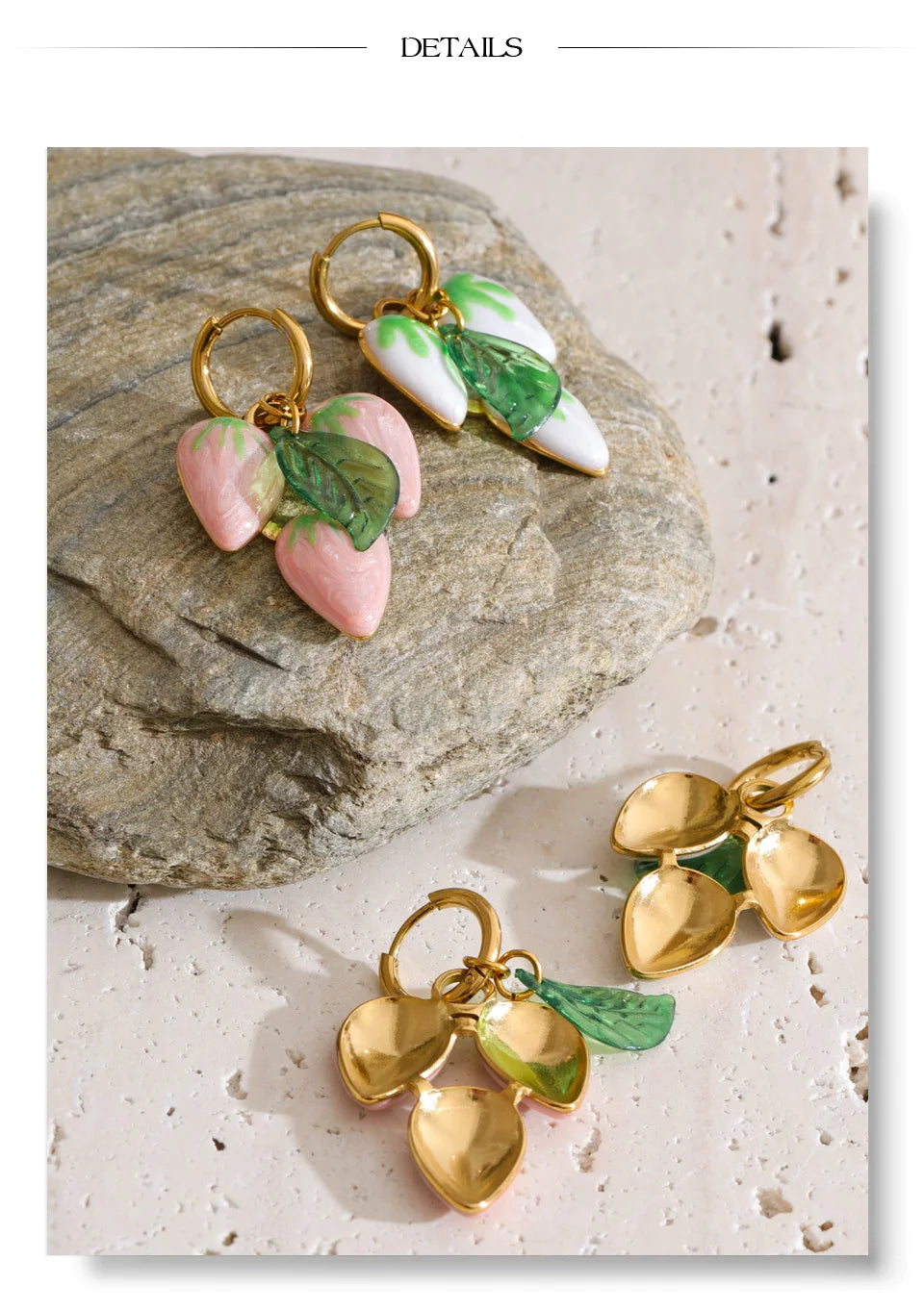 White geometric earrings in gold-plated stainless steel.