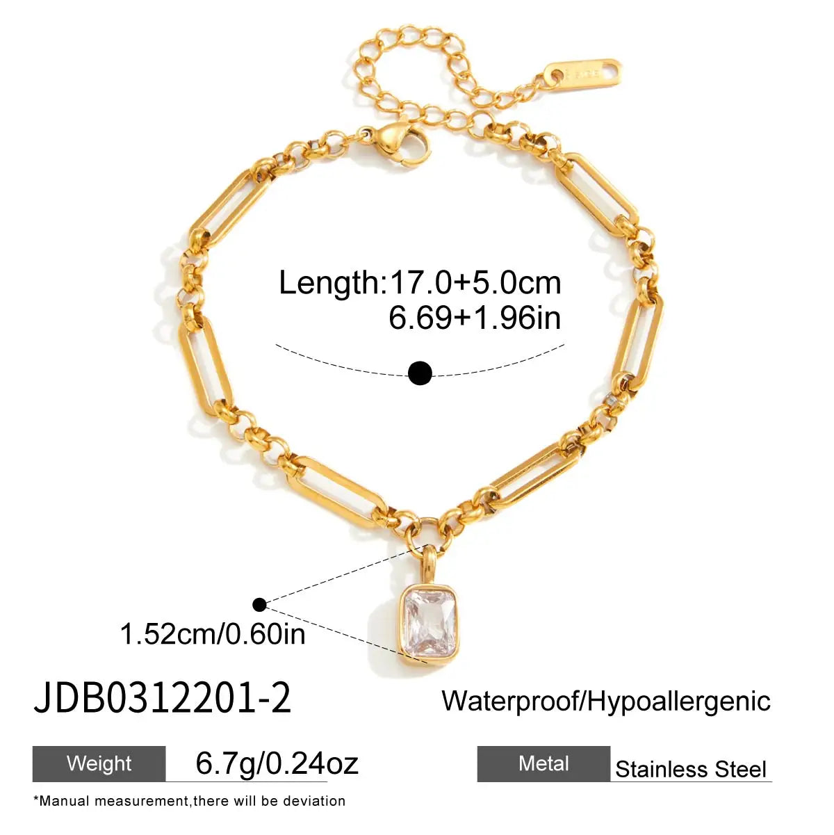 CZ Drop Chain Bracelet Stack — Stainless Steel · PS008