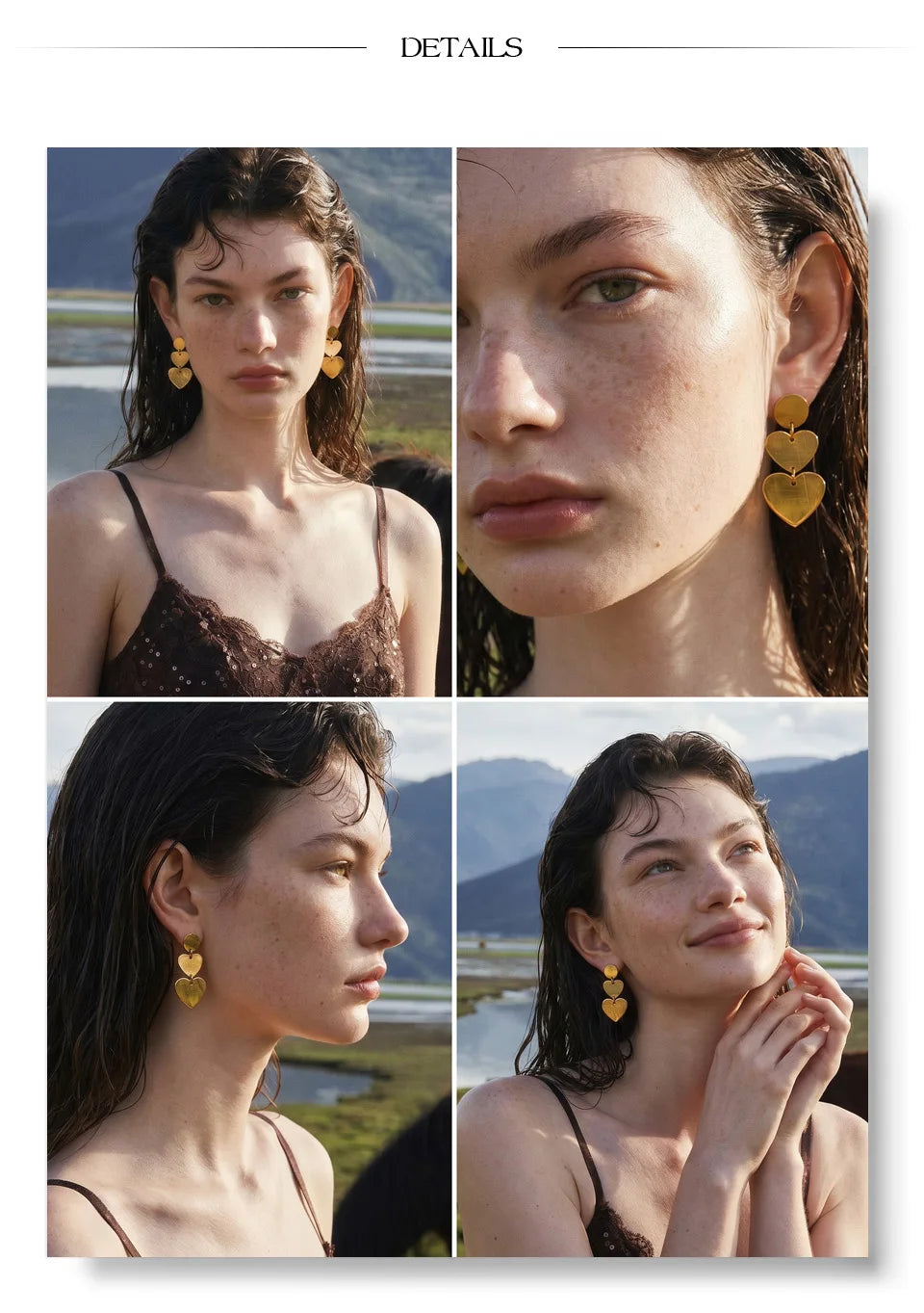 Heart earrings in gold-plated stainless steel.