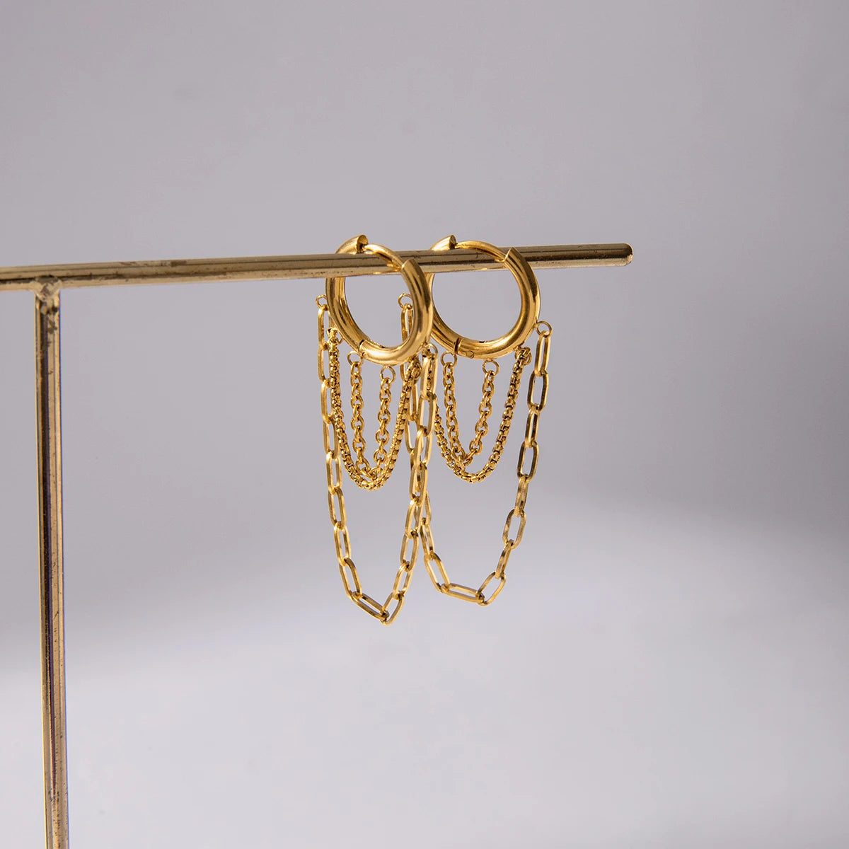 Chain Link Hoop Earrings — Stainless Steel · PS090