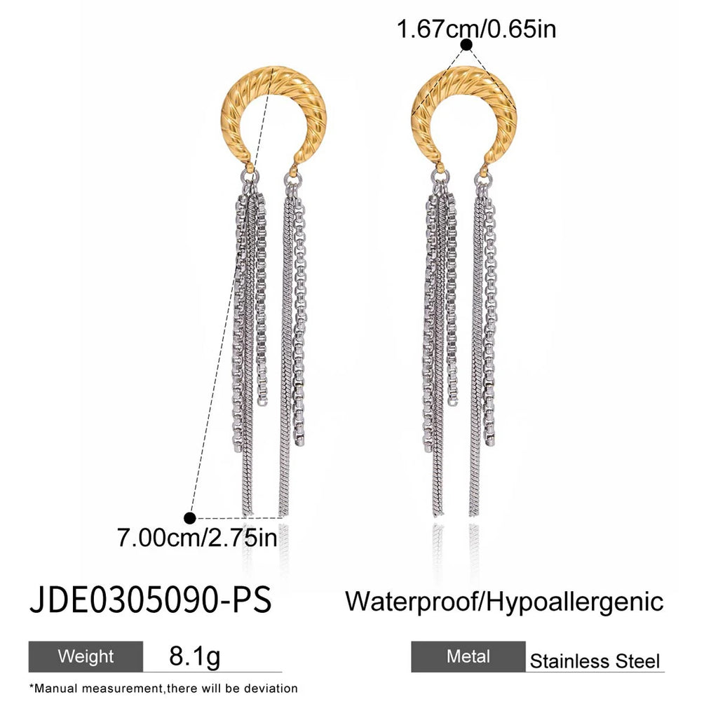 Moon Chain Drop Earrings — Stainless Steel · PS073