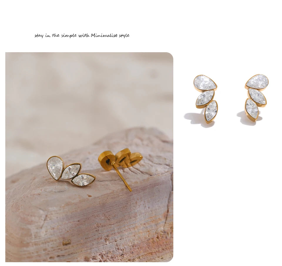 Cubic Zirconia Geometric Earrings — Gold-Plated Stainless Steel with Cubic Zirconia · PS1869