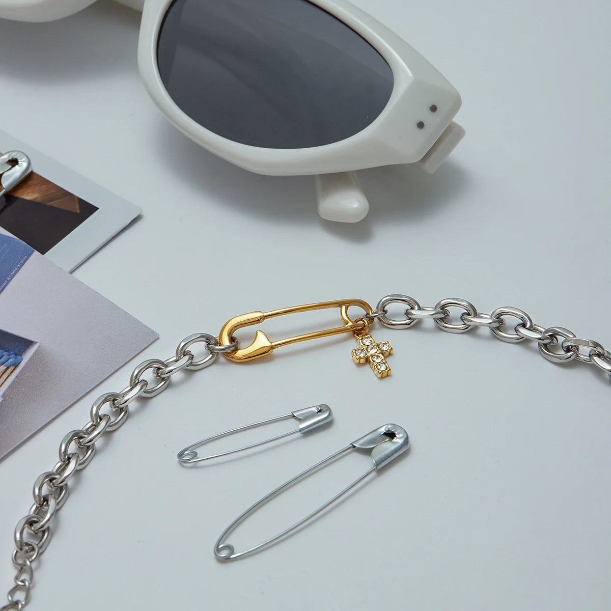 Crystal Cross Charm Bracelet — Stainless Steel · PS012