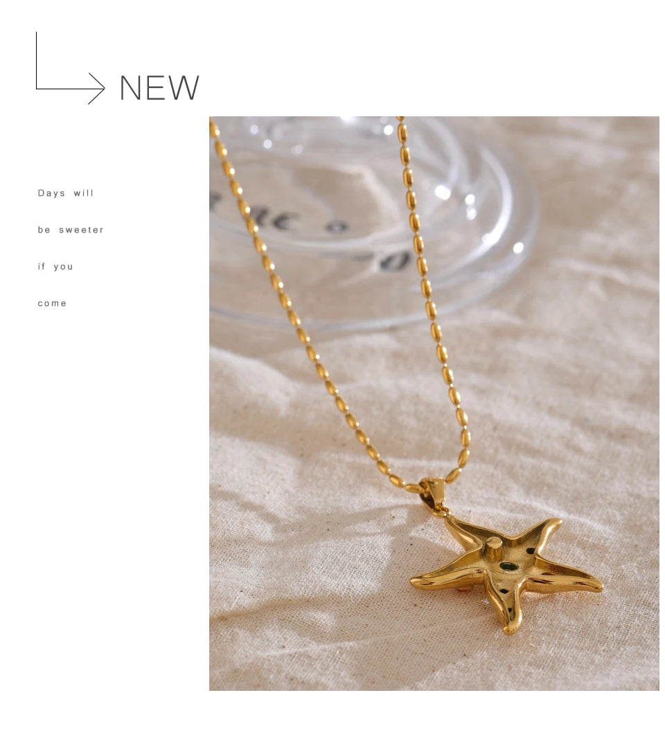 Cubic Zirconia Star Multi-Color Necklace — Gold-Plated Stainless Steel with Cubic Zirconia · PS2308