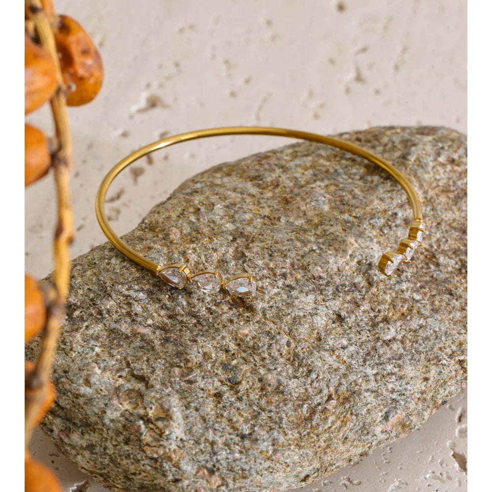 Cubic Zirconia Geometric Bracelet — Gold-Plated Stainless Steel with Cubic Zirconia · PS1316