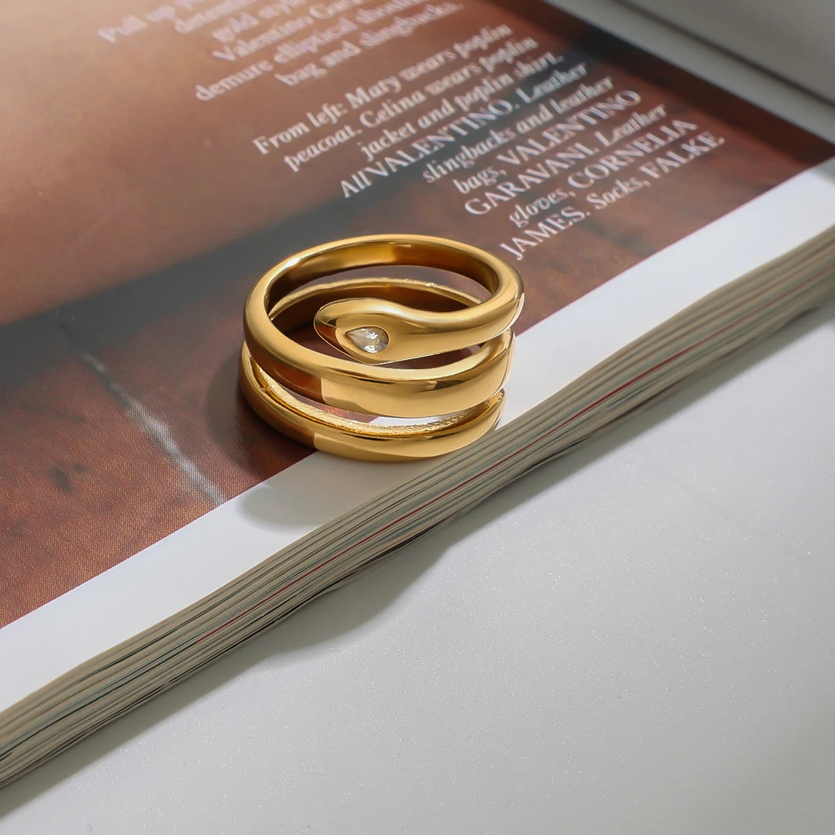 Snake Stone Ring Stack — Stainless Steel · PS244