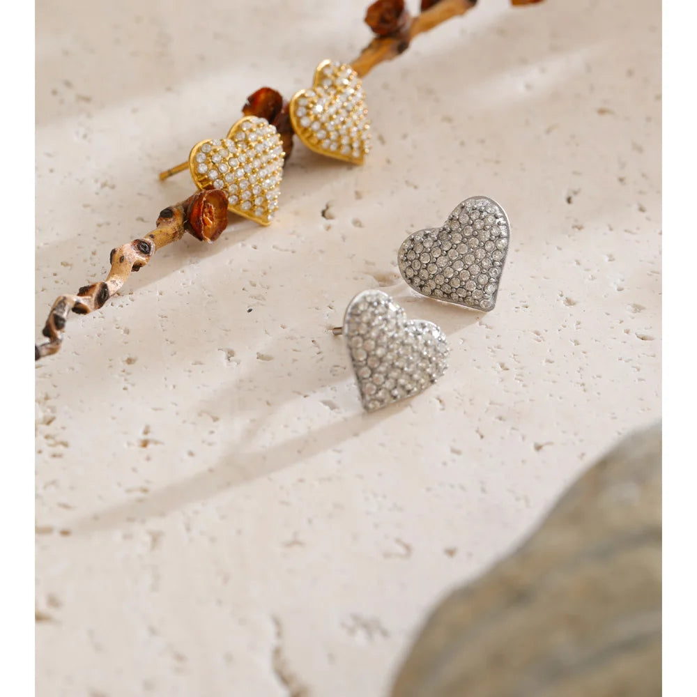 Cubic Zirconia Heart Earrings — Gold-Plated Stainless Steel with Cubic Zirconia · PS1524