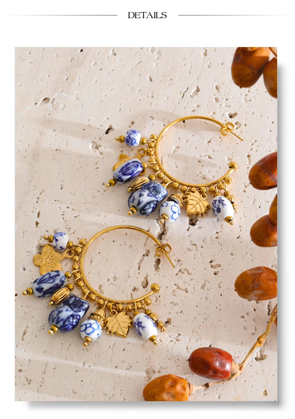 Flower geometric earrings in gold-plated stainless steel.