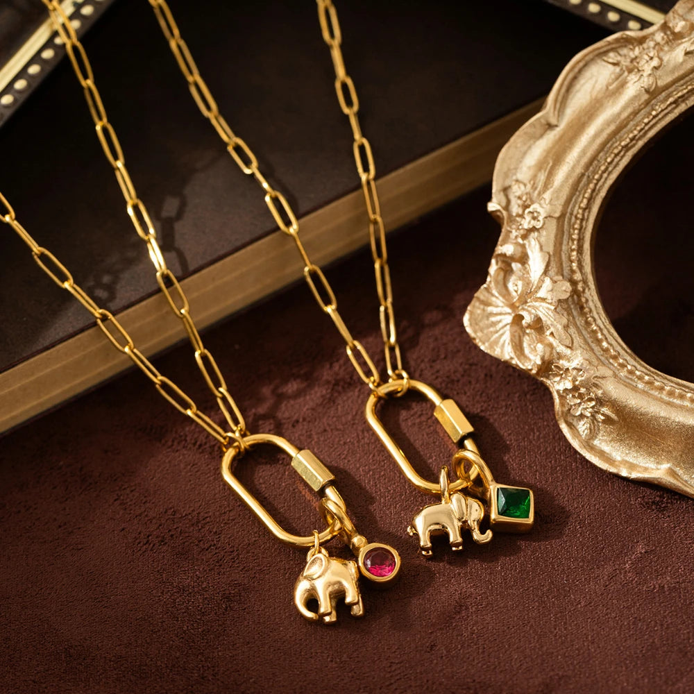 Stainless steel zircon constellation elephant necklace DIY pendant vacuum plated 18K gold jewelry in the furnace