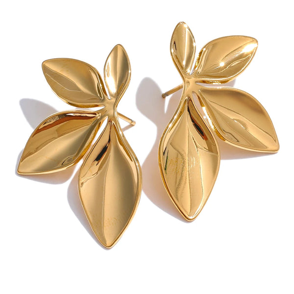 Gold-plated stainless steel earrings with a leaf design.