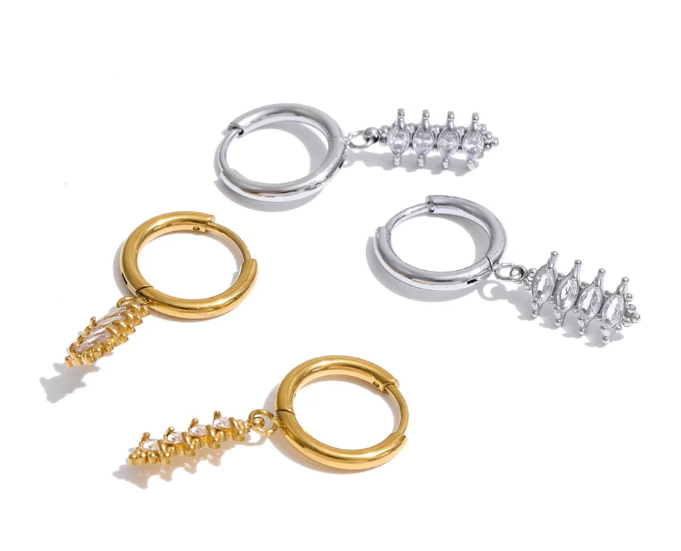 Cubic Zirconia Geometric Earrings — Gold-Plated Stainless Steel with Cubic Zirconia · PS1302