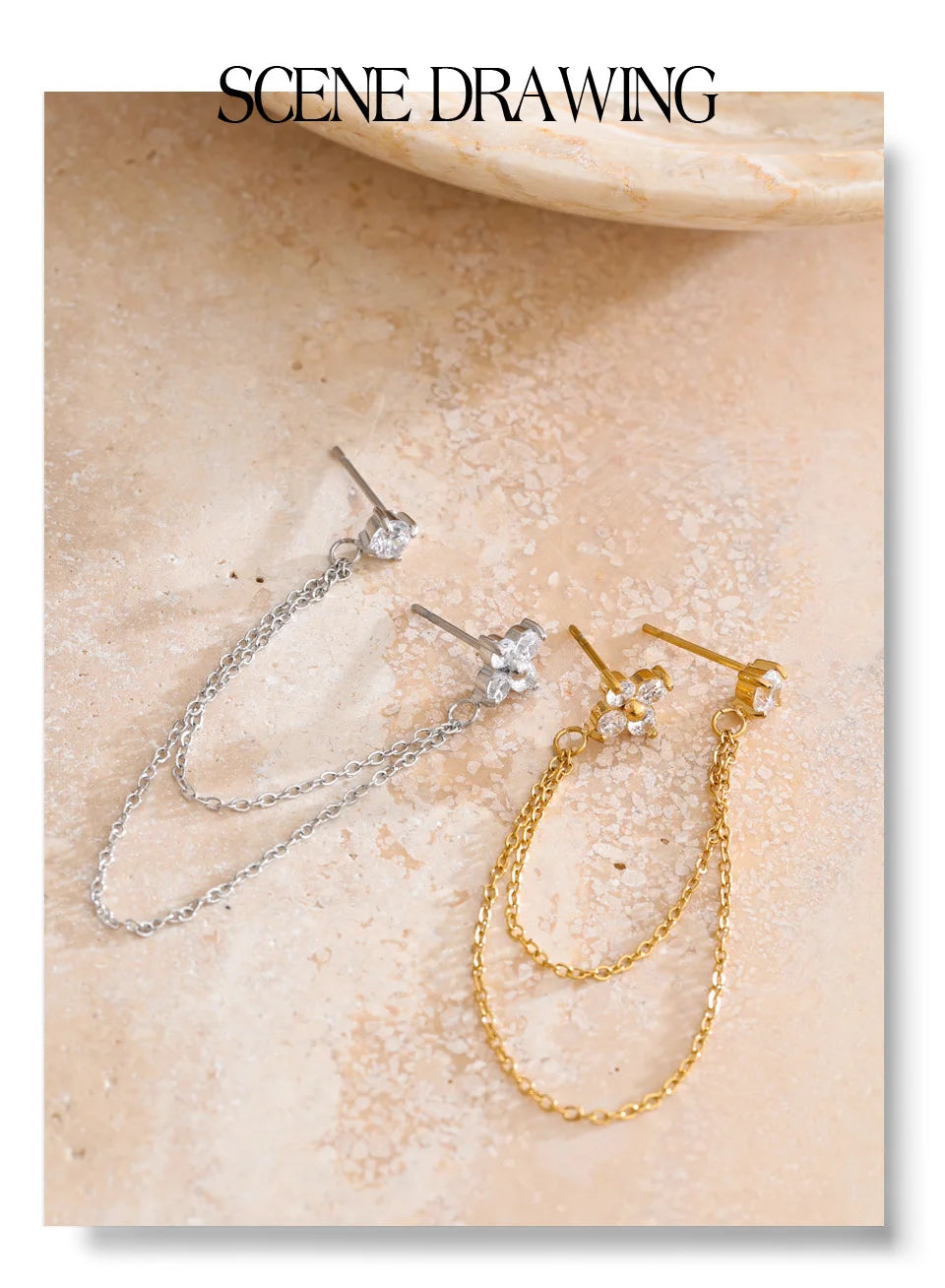 Cubic Zirconia Flower Geometric Earrings — Gold-Plated Stainless Steel with Cubic Zirconia · PS1650