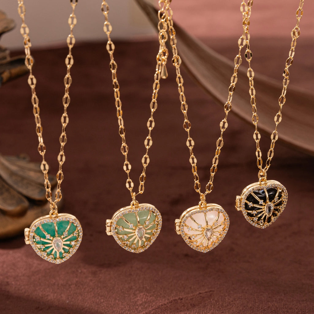 New Natural Stone Round Opening Necklace for Women with Peach Heart Opening, Gold Plated and Color Preserving