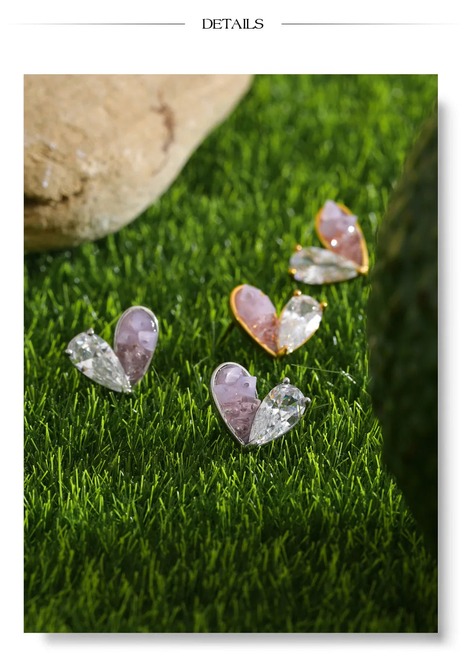 Cubic zirconia resin heart earrings in gold-plated stainless steel with cubic zirconia and resin.