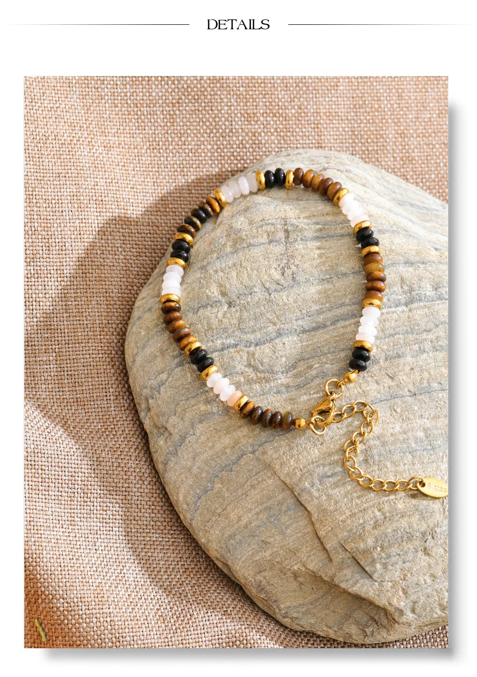 Natural Stone Beaded Geometric Bracelet — Gold-Plated Stainless Steel with Natural Stone · PS1094