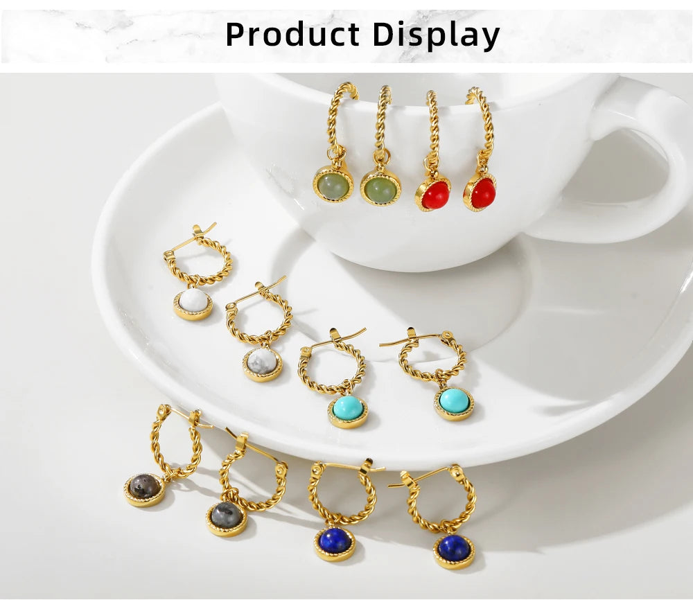 Lapis Lazuli Opal Drop Earrings — 316L Stainless Steel · PS436