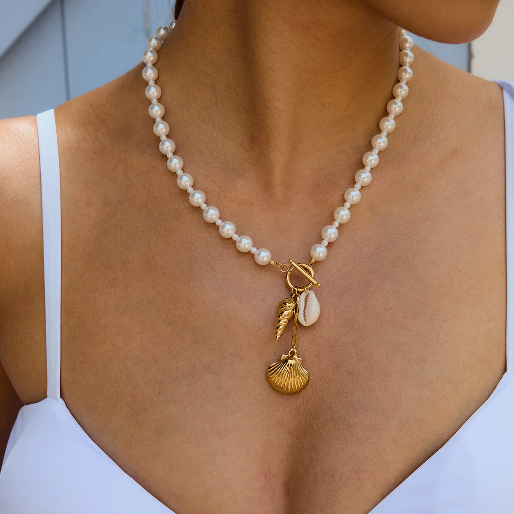 Pearl Shell Charm Necklace — Stainless Steel · PS166