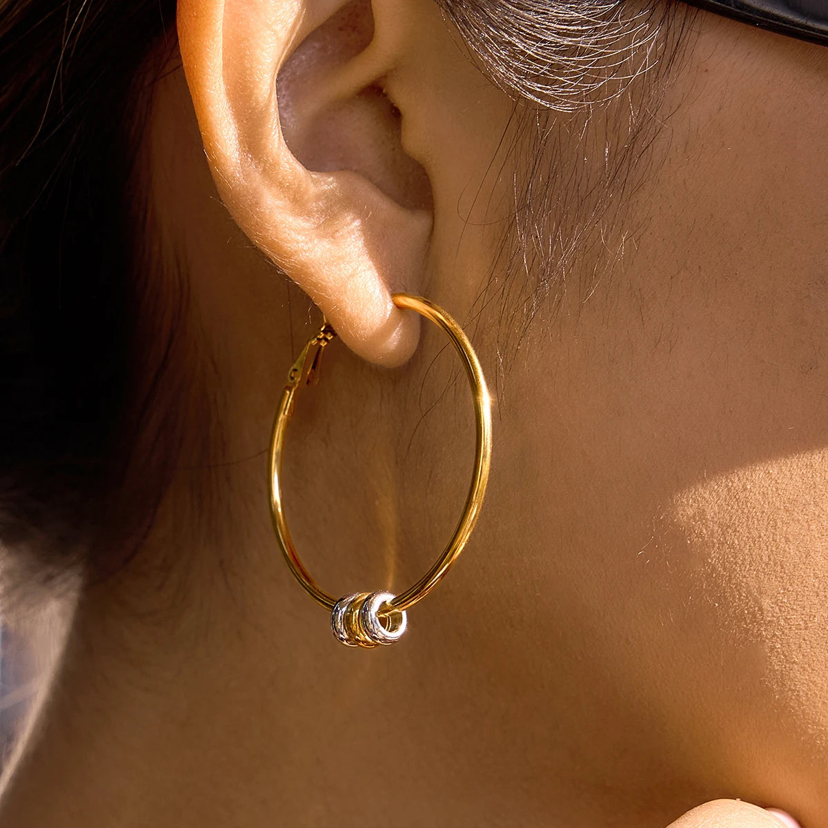 Two-Tone Hoop Earrings — Stainless Steel · PS124