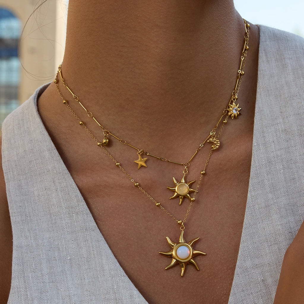 Layered Sun Necklace — Stainless Steel · PS184