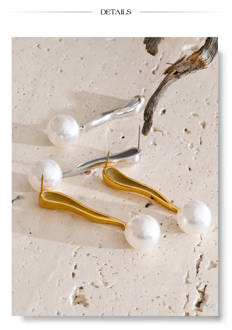 Pearl geometric earrings in gold-plated stainless steel with pearl.