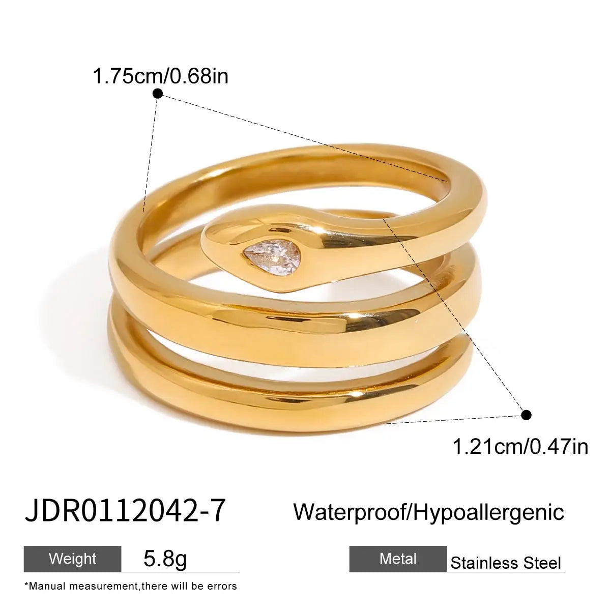 Snake Stone Ring Stack — Stainless Steel · PS244