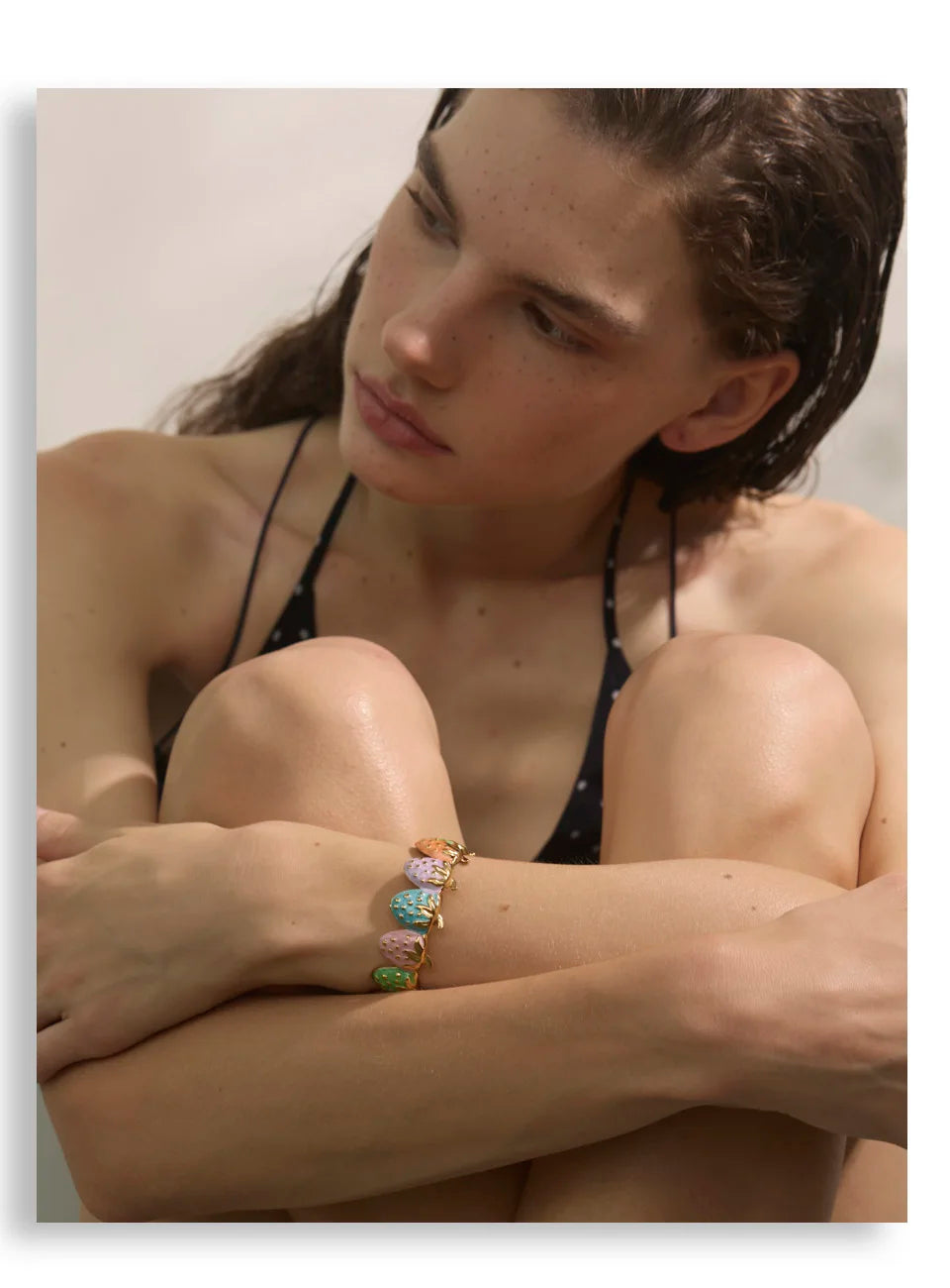 Red Enamel Multi-Color Bracelet — Gold-Plated Stainless Steel with Enamel · PS1601
