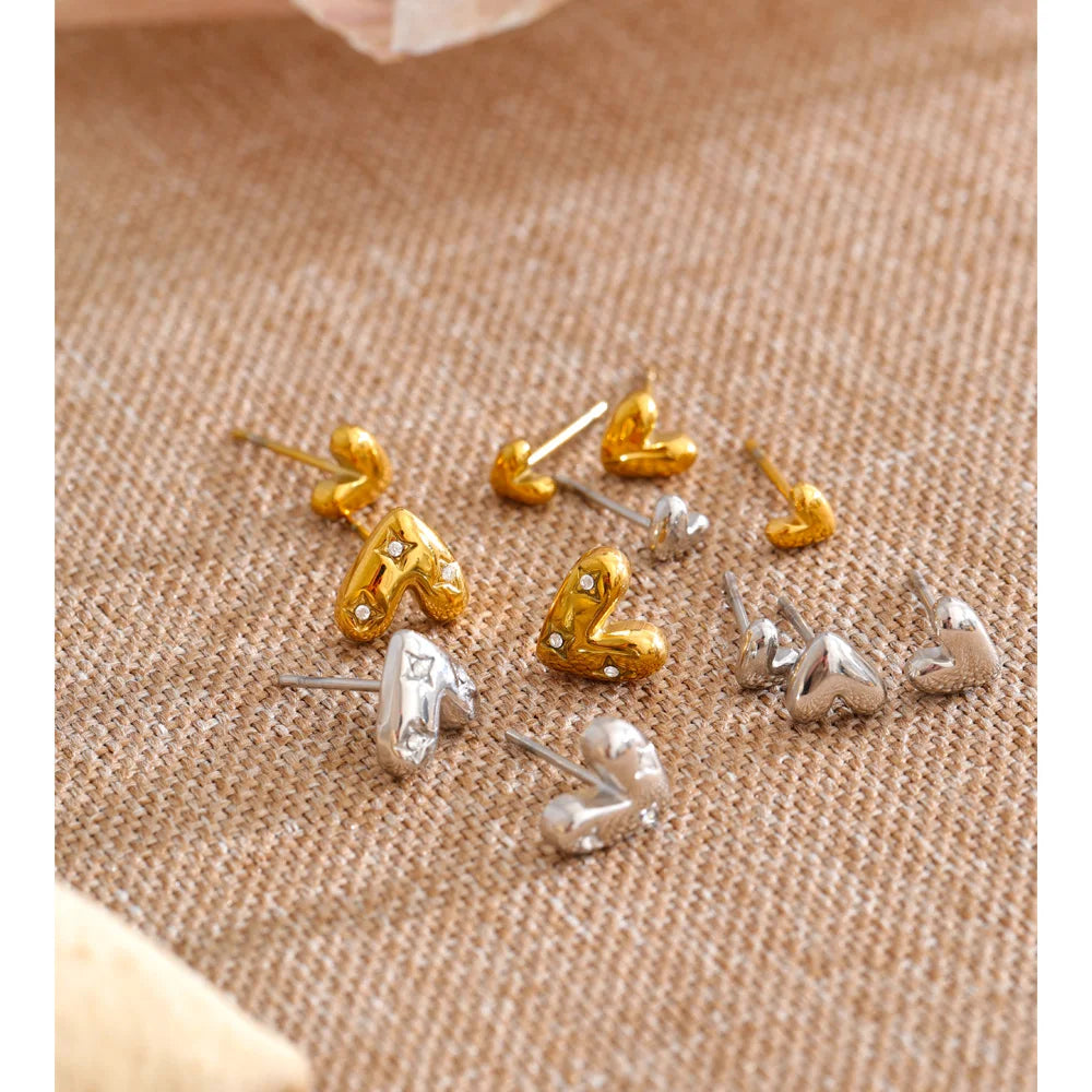 Cubic Zirconia Heart Earrings — Gold-Plated Stainless Steel with Cubic Zirconia · PS1134