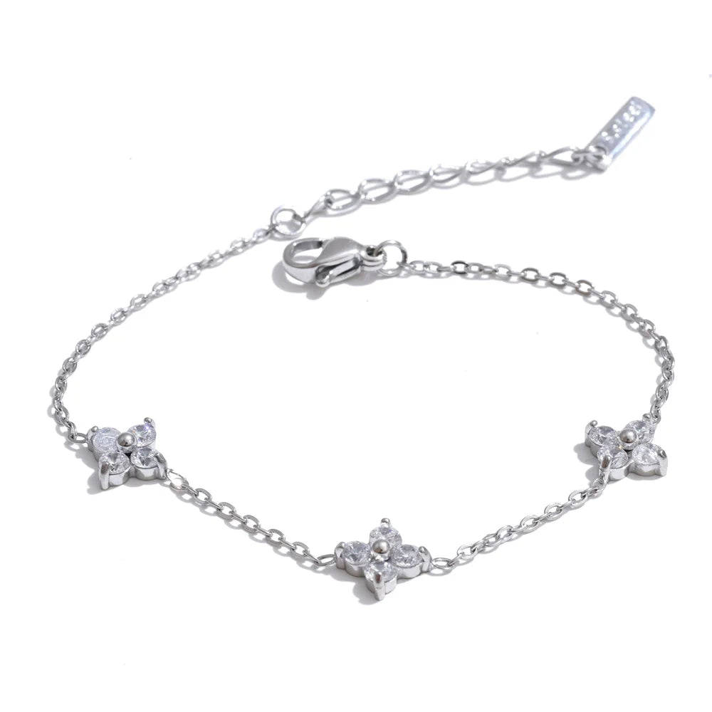 Cubic Zirconia Flower Chain Bracelet — Gold-Plated Stainless Steel with Cubic Zirconia · PS1539