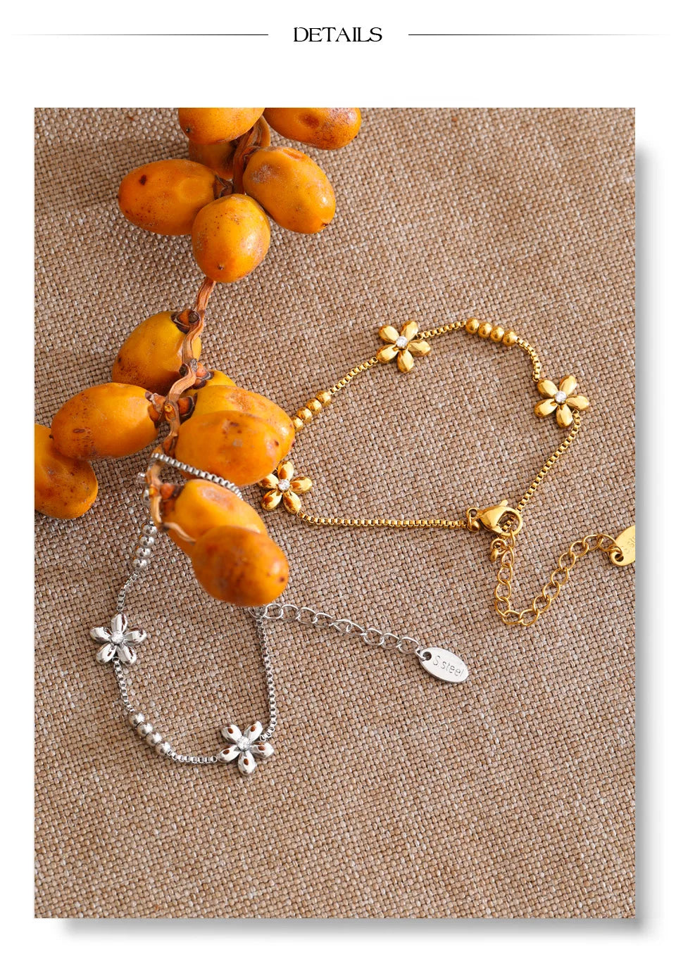 Cubic Zirconia Flower Geometric Bracelet — Gold-Plated Stainless Steel with Cubic Zirconia · PS1032