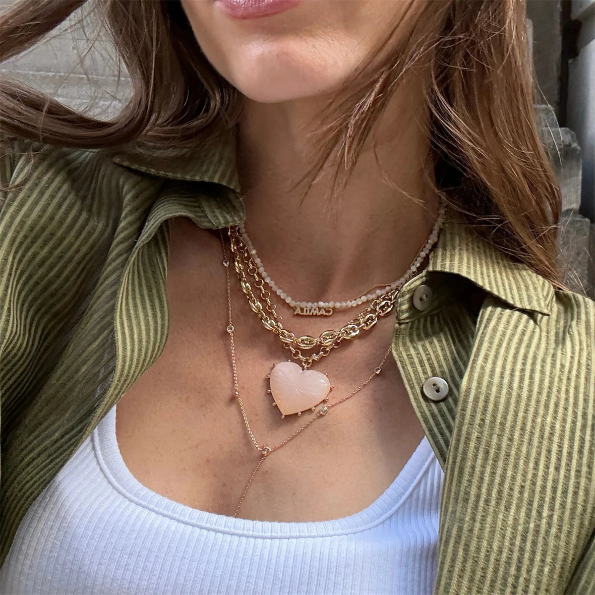 Ins style versatile oil dripping love design pendant collarbone chain small fresh jewelry women's gold plating