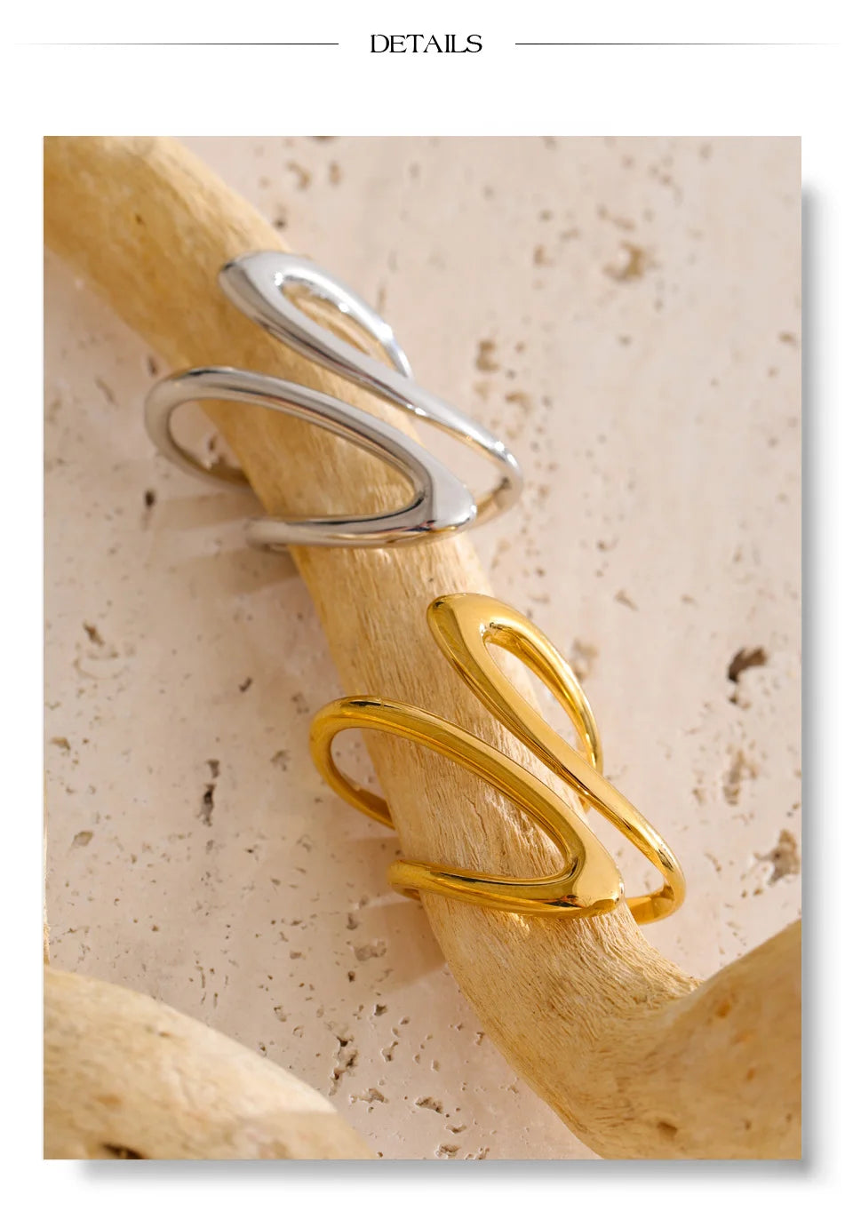 Minimalist geometric ring in gold-plated stainless steel.