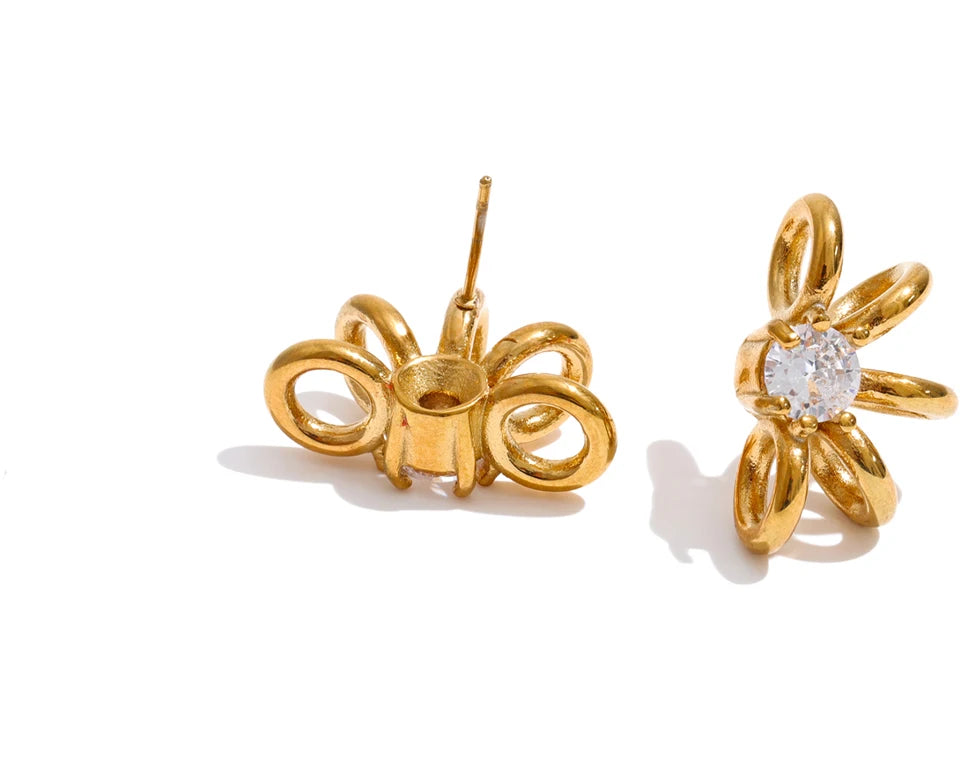 Cubic Zirconia Geometric Earrings — Gold-Plated Stainless Steel with Cubic Zirconia · PS1425