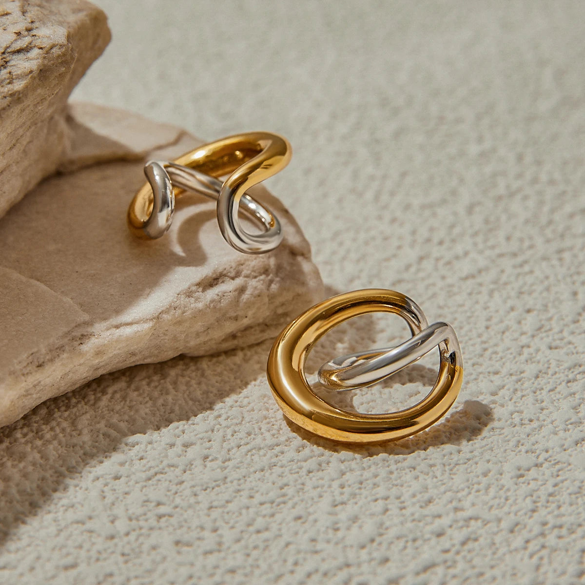 Two-Tone Cross Hoop Earrings — Stainless Steel · PS054