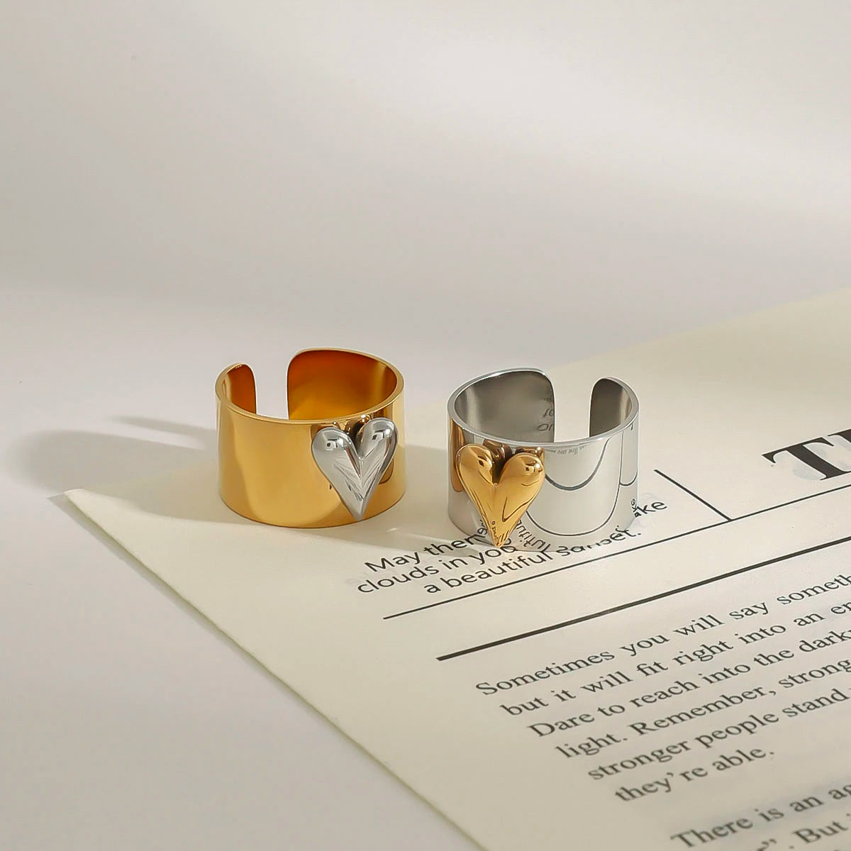 Geometric Heart Ring Stack — Stainless Steel · PS235