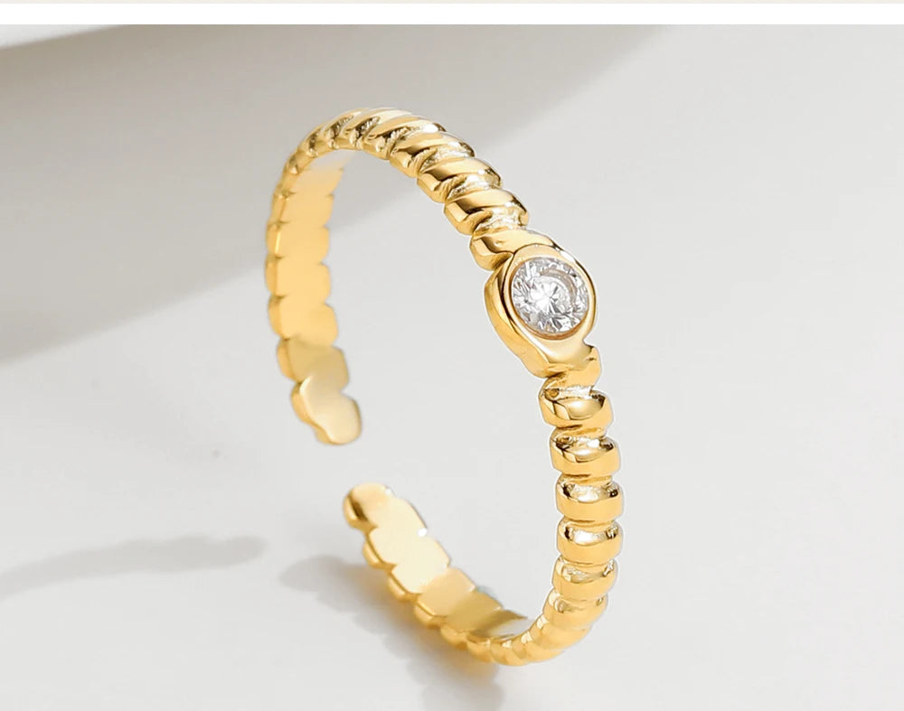 Zircon Adjustable Opening Irregular Shape Ring — 316L Stainless Steel · PS444