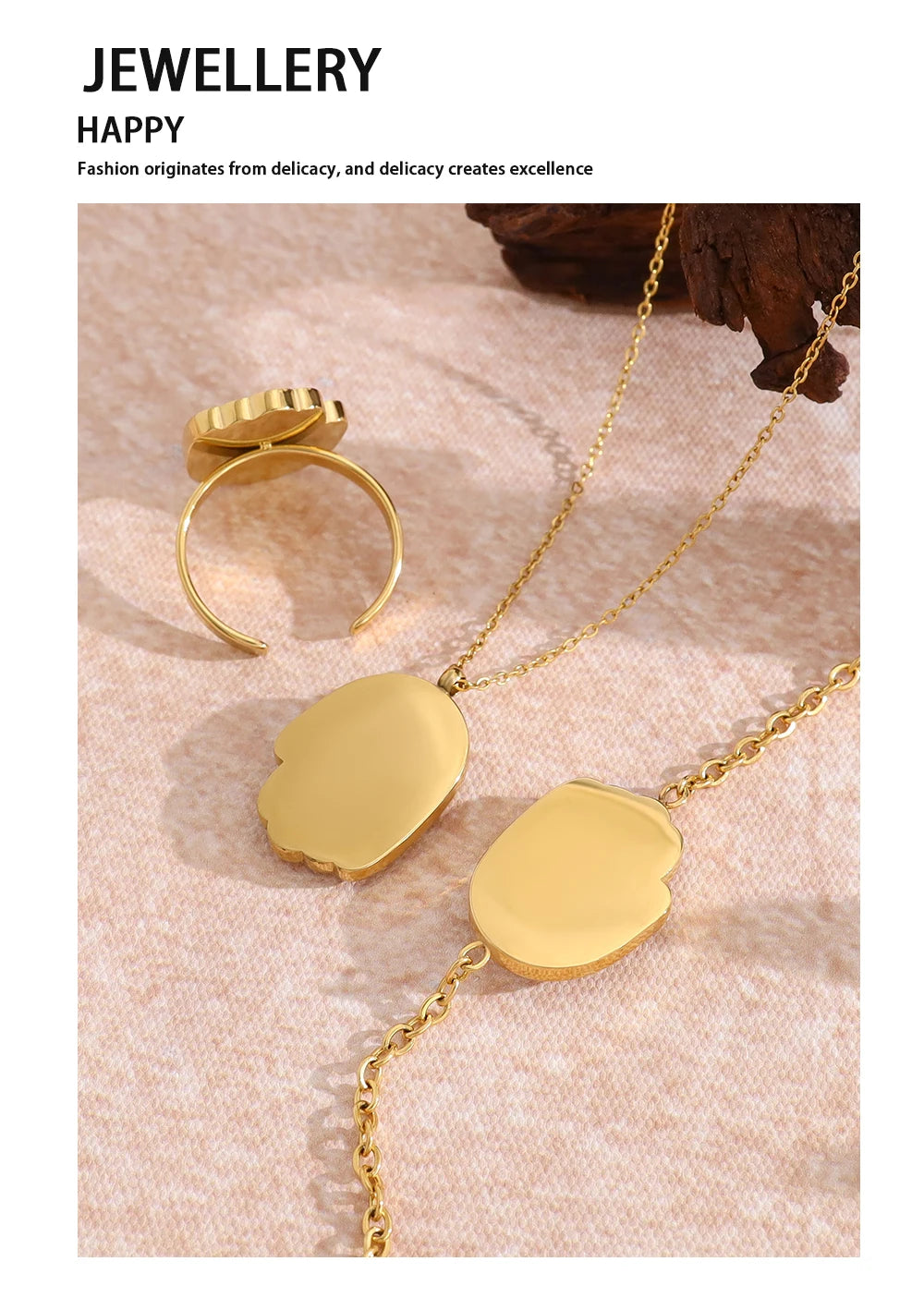 Shell Crystal Charm Necklace Ring — 316L Stainless Steel · PS434