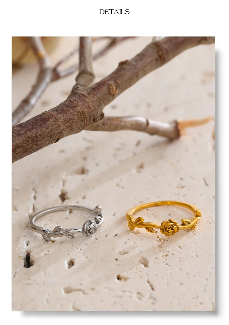 Flower ring in 18K gold-plated stainless steel.