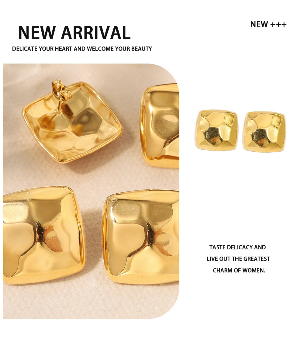 Stud Earrings Irregular Metal Hammered — 316L Stainless Steel · PS427