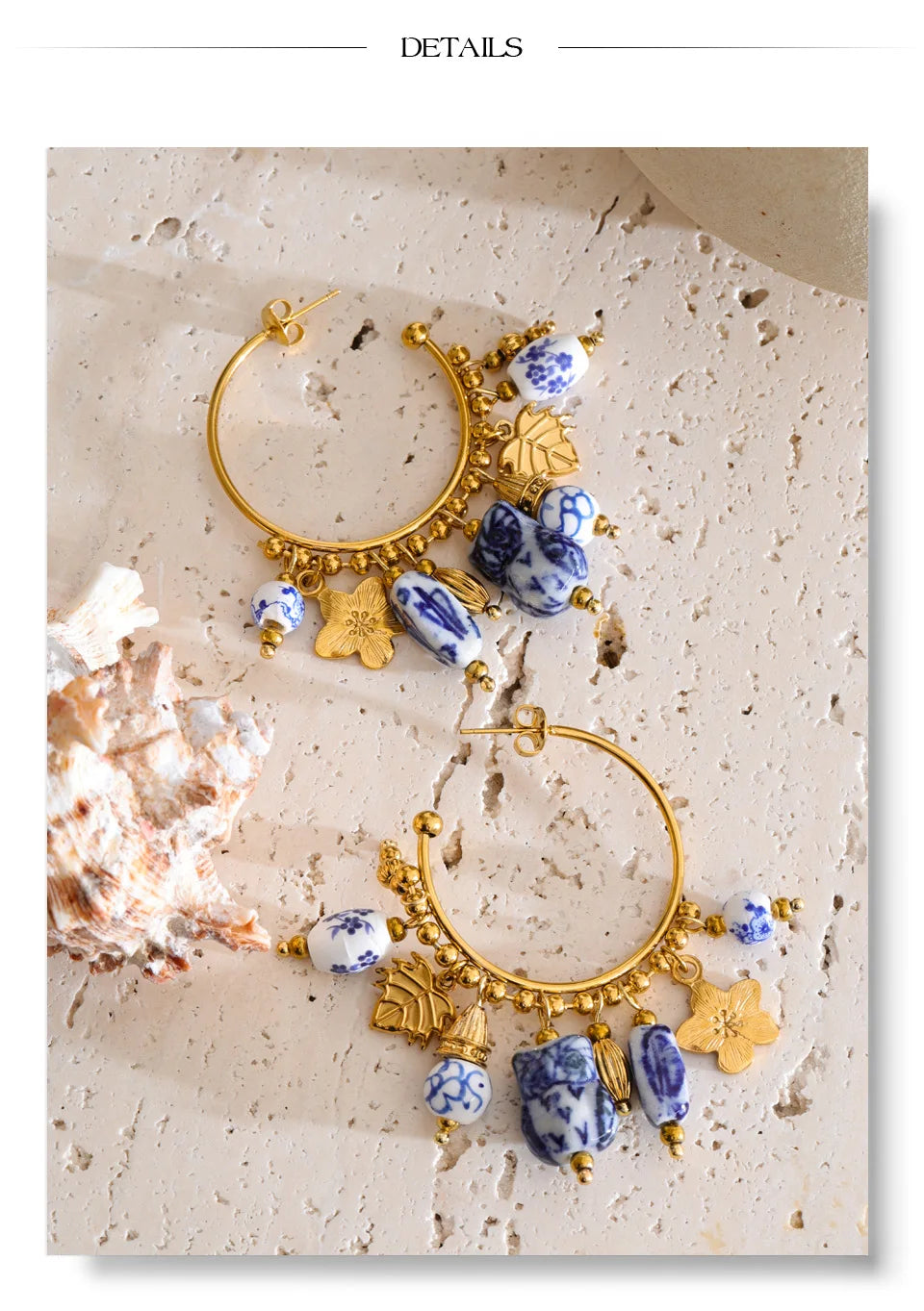 Flower geometric earrings in gold-plated stainless steel.