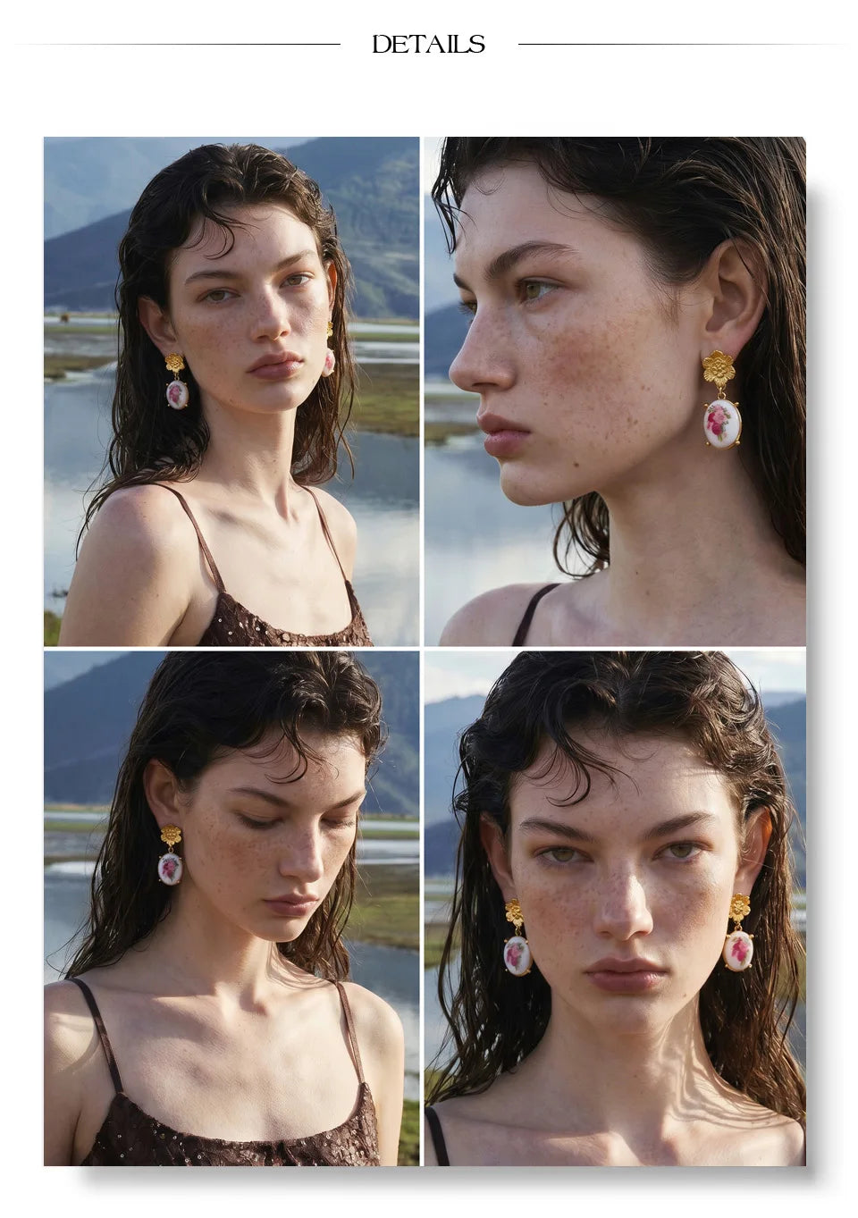 Resin flower earrings in gold-plated stainless steel with resin.