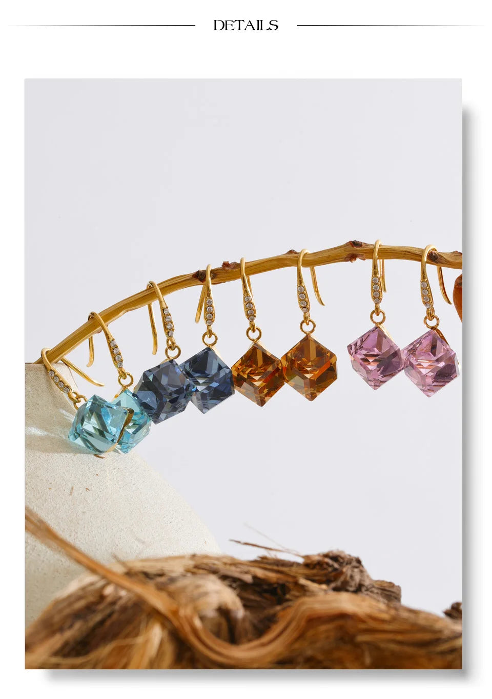 Crystal Geometric Earrings — Gold-Plated Stainless Steel with Crystal · PS1716