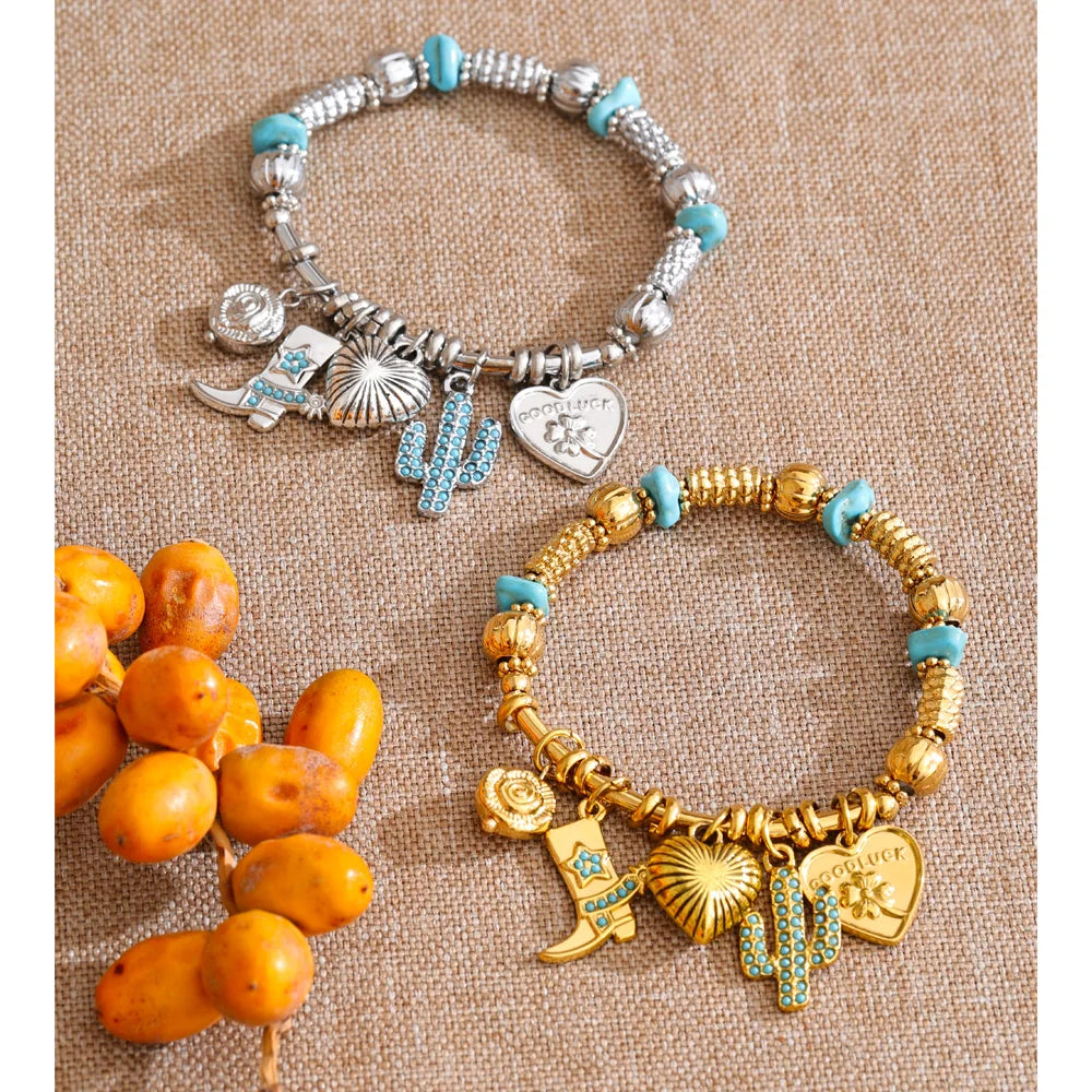 Natural Stone Heart Flower Bracelet — Gold-Plated Stainless Steel with Natural Stone · PS1139