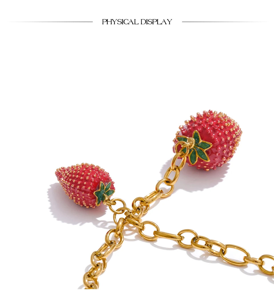 Red heart geometric necklace in gold-plated stainless steel.