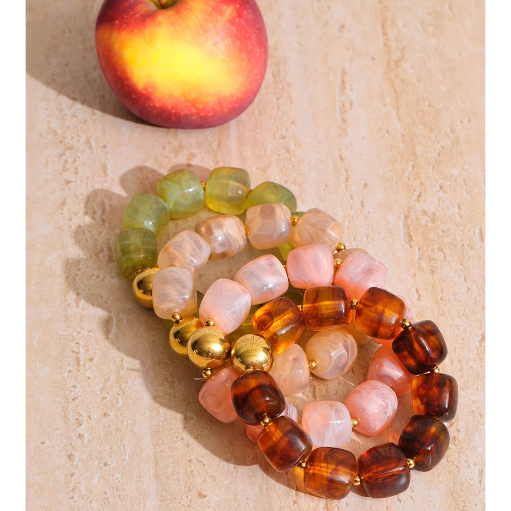 Acrylic Beaded Geometric Necklace — Gold-Plated Stainless Steel with Acrylic · PS2198
