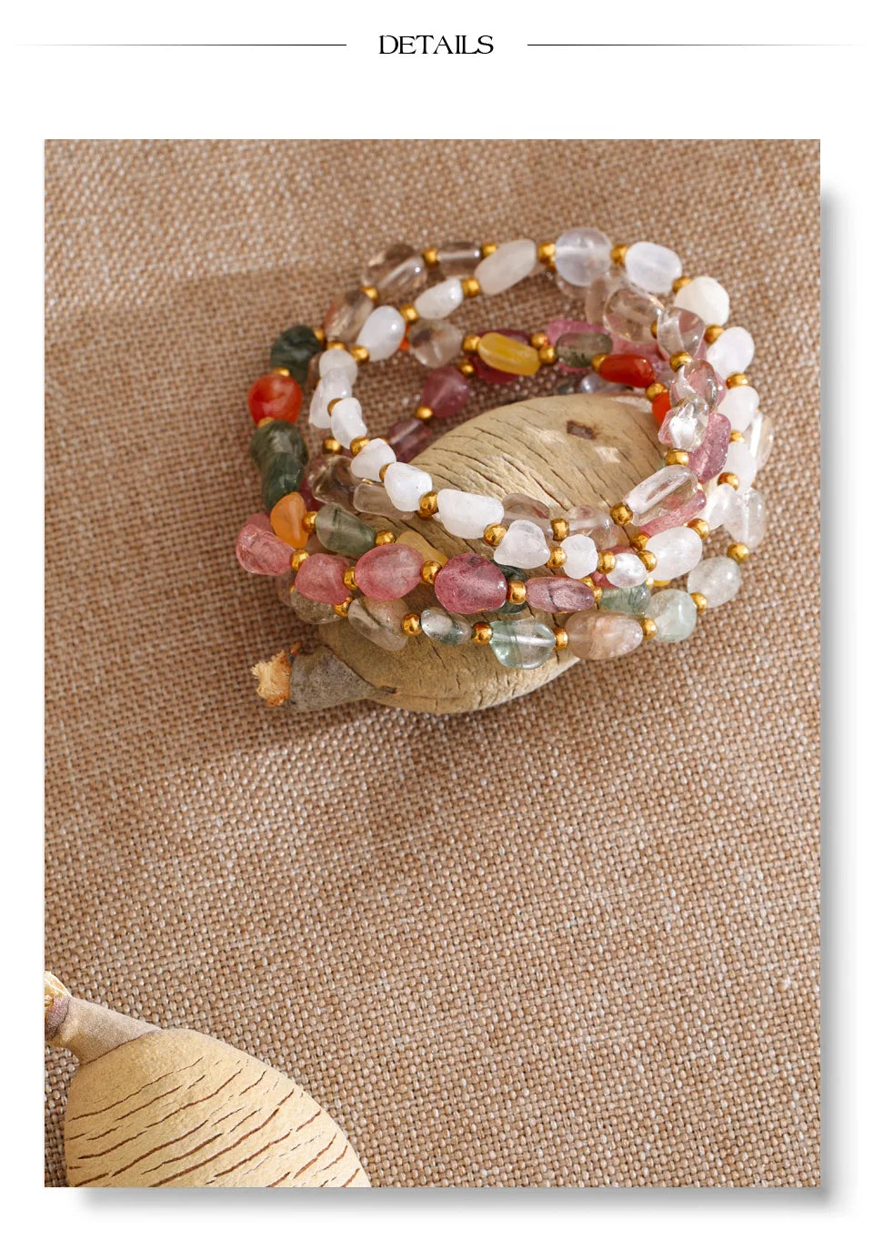 Natural Stone Beaded Geometric Bracelet — Gold-Plated Stainless Steel with Natural Stone · PS1019