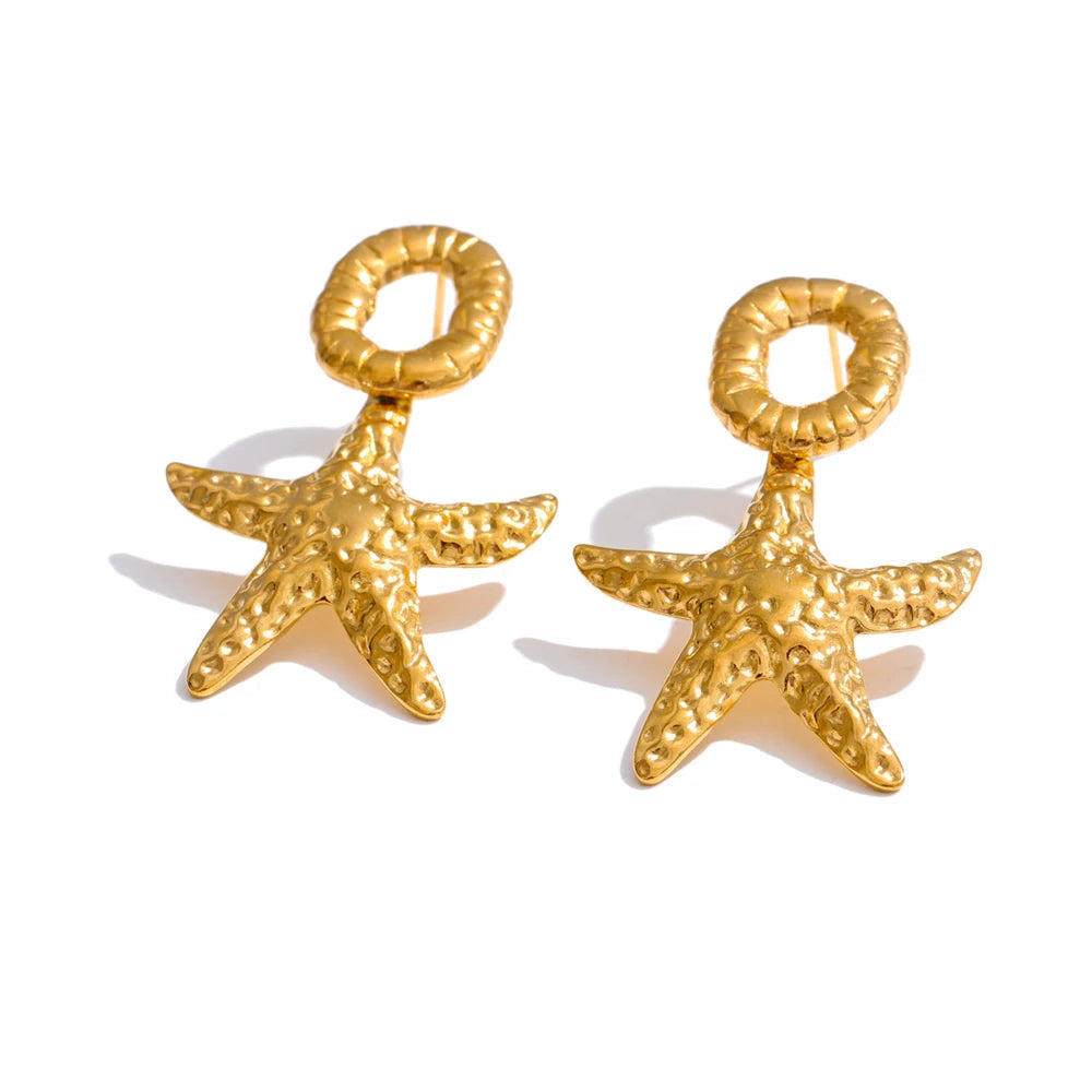 Gold-plated starfish earrings with a single main visual feature.