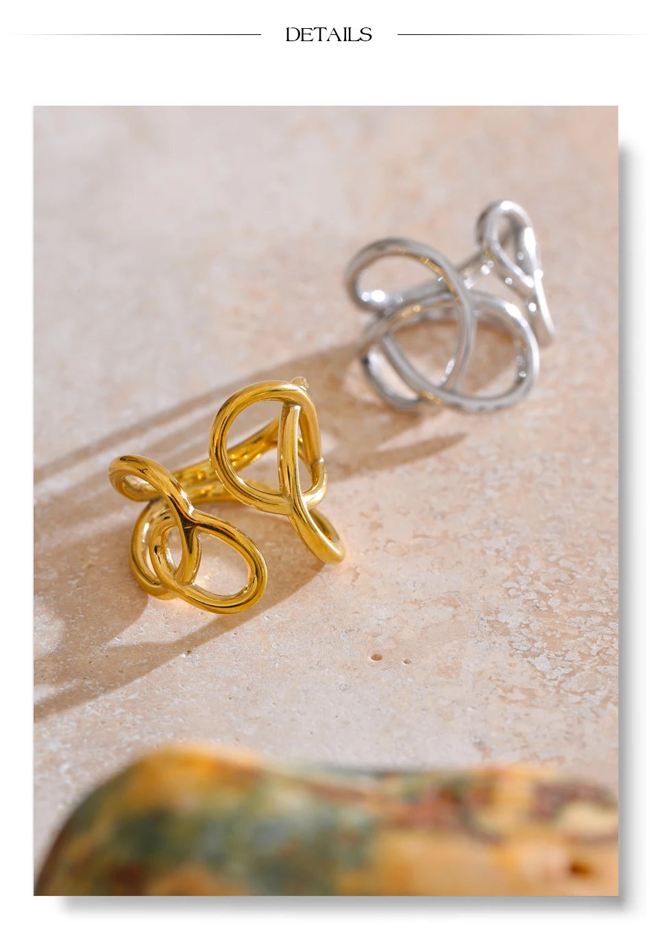 Geometric ring in gold-plated stainless steel.